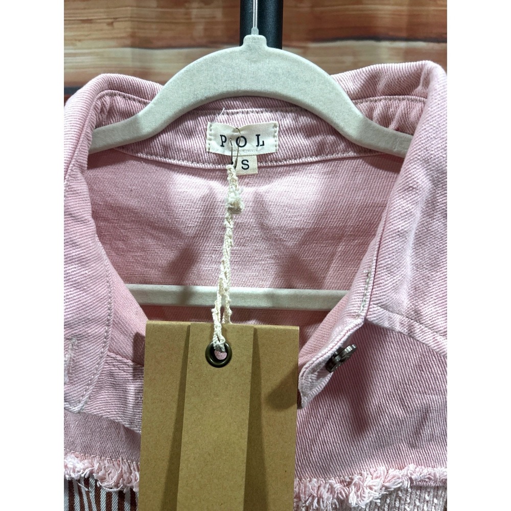 POL Pink Patchwork Denim Shirt Jacket Floral Striped Shacket YKT1274 Small - Picture 2 of 7